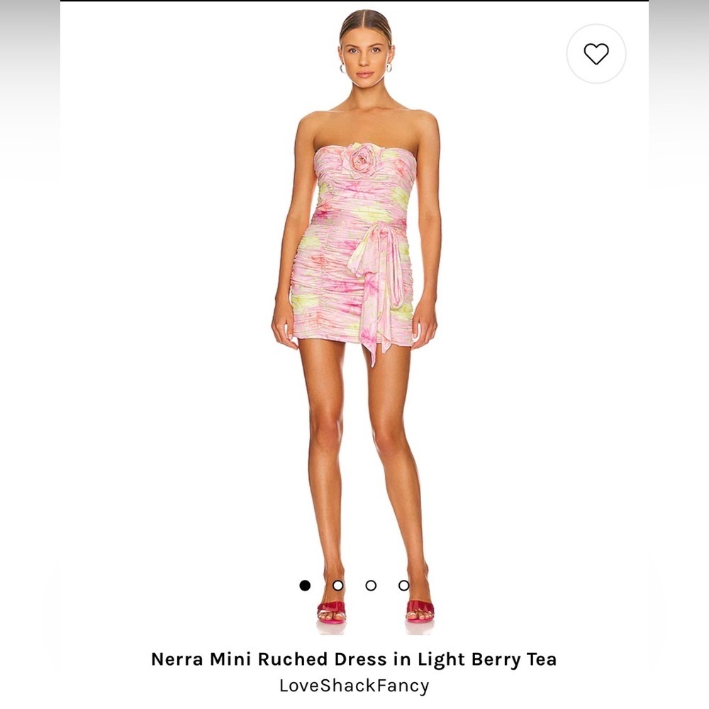 LoveShackFancy strapless Nerra mini ruched Dress in Light berry tea